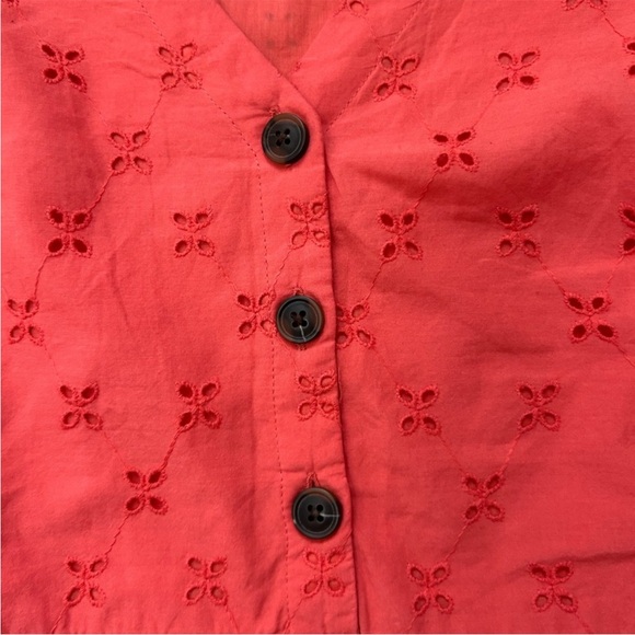 LOFT Coral Eyelet Flutter Sleeve Button Front Dress Sz 4 - Picture 8 of 12